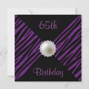 Invitación Púrpura cebra y perla 65 cumpleaños