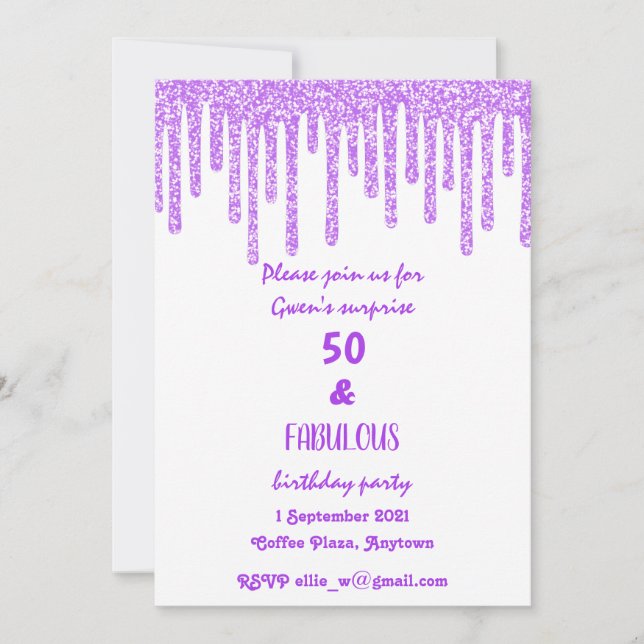 Invitación Púrpura Cera De Espárragos 50 Y Fabuloso Cumpleaño (Anverso)