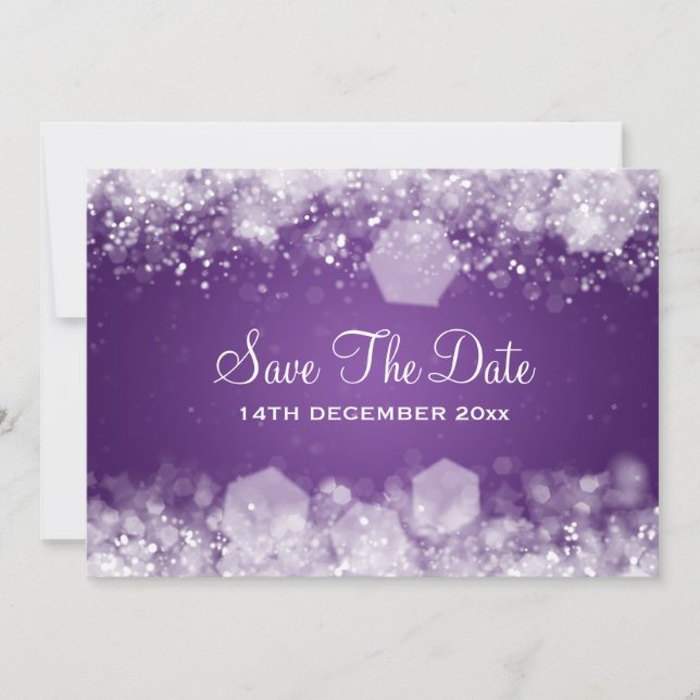 Invitación Púrpura chispeante de la noche de la boda del (Anverso)