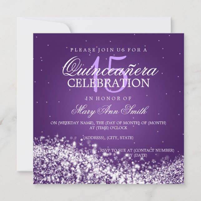 Invitación Púrpura chispeante de la onda 2 del fiesta (Anverso)