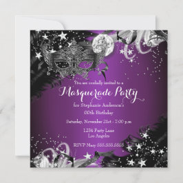 Invitación Púrpura cilla Esparkle Fiesta de Mascarada Noche M