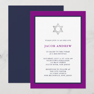 Invitación Púrpura clásica y azul oscuro   Bar Mitzvah