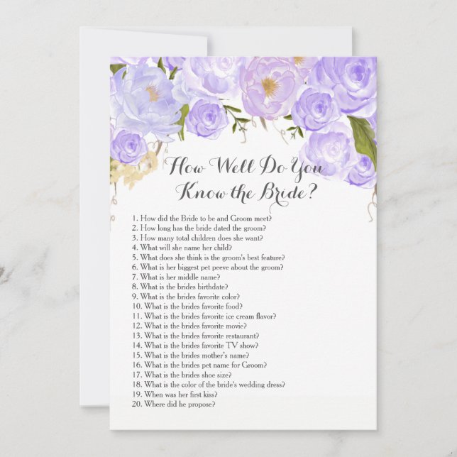 Invitación ¿púrpura como de bien usted conoce a la novia? (Anverso)