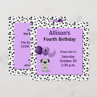 Invitación Púrpura con dalmaciones cuarto Fiesta de cumpleaño