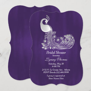 Invitación Púrpura con ducha de novia de pavo real blanco