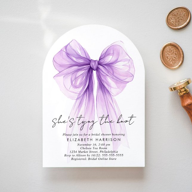 Invitación Púrpura Coquette Bow Watercolor Arch Brillante Duc (Subido por el creador)