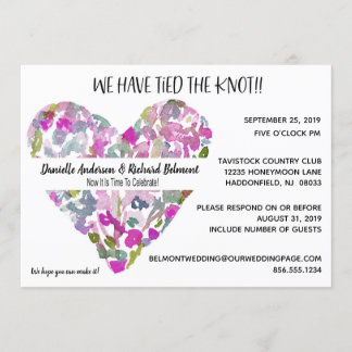Invitación Púrpura Corazón de Flor Después Del Boda IDPP3