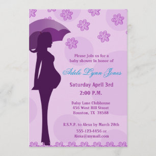 Invitación púrpura de Baby Shower de la silueta