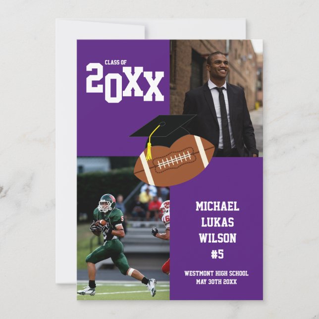 Invitación púrpura de deportes de graduación de fú (Anverso)