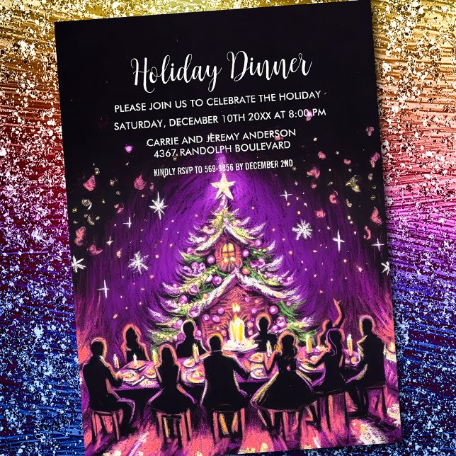 Invitación Púrpura de dibujo del Pastel de fiestas de vacacio (Subido por el creador)