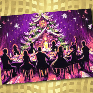 Invitación Púrpura de dibujo del Pastel de fiestas de vacacio