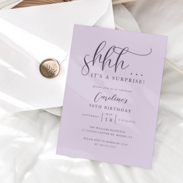 Invitación Púrpura de fiesta de cumpleaños de sorpresa simple (Subido por el creador)
