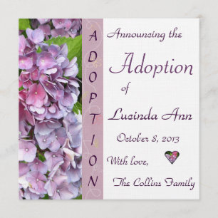 Invitación púrpura de la adopción del Hydrangea