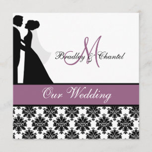 Invitación púrpura de la boda de los pares de la