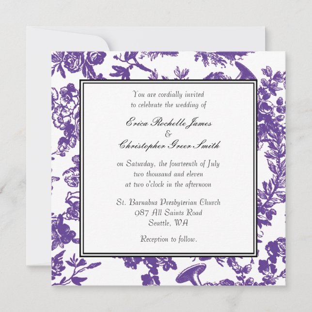 Invitación púrpura de la boda de Toile (Anverso)