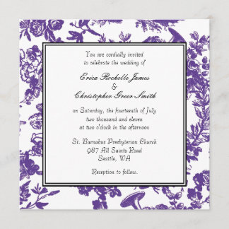 Invitación púrpura de la boda de Toile