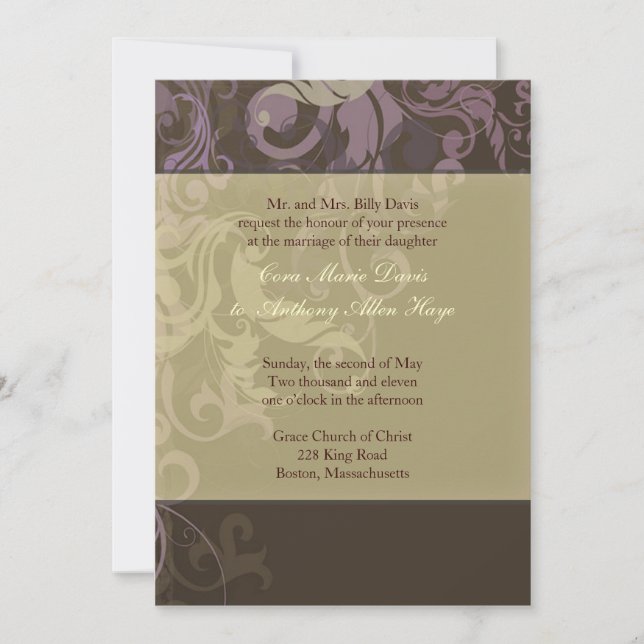 Invitación púrpura de la boda de Victoria (Anverso)