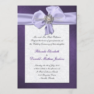 Invitación púrpura de la boda del damasco