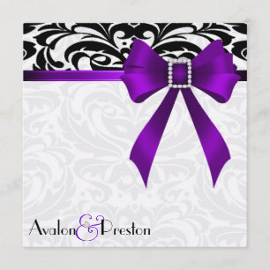 Invitación púrpura de la boda del damasco del arco
