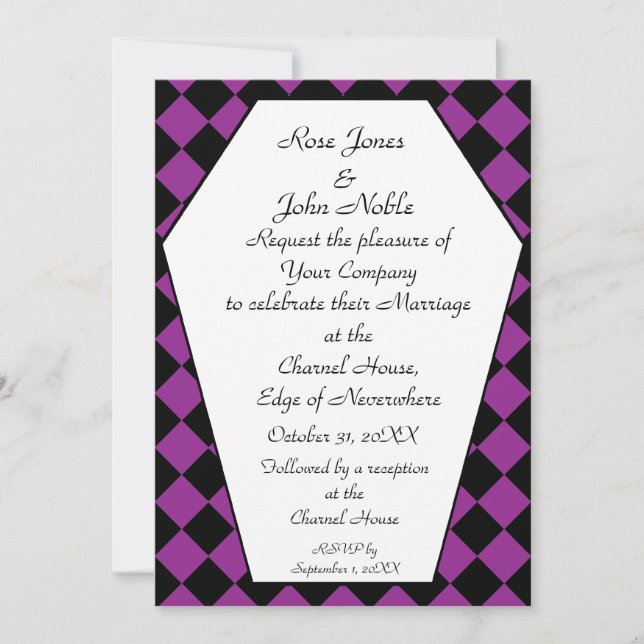 Invitación (púrpura) de la boda del ébano de (Anverso)