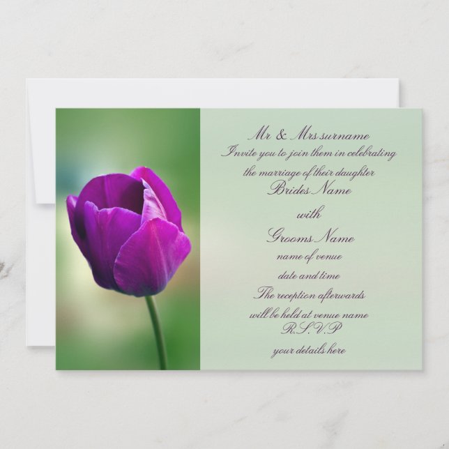 Invitación púrpura de la boda del tulipán (Anverso)