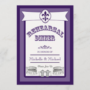 Invitación Púrpura de la cena del ensayo de la boda de New