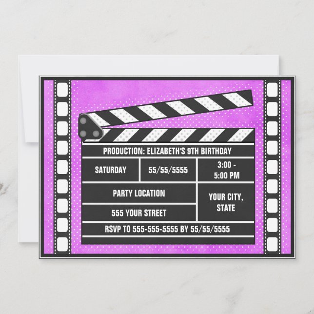 Invitación Púrpura de la tablilla de la fiesta de cumpleaños (Anverso)