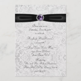 Invitación púrpura de plata negra del dulce 16