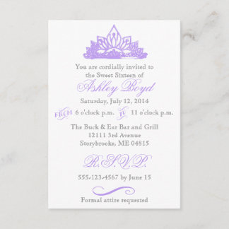 Invitación púrpura de princesa Sweet dieciséis