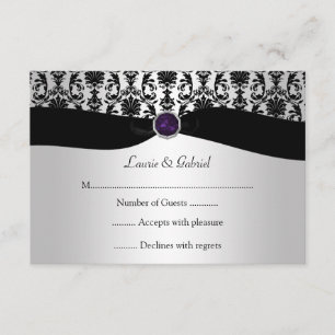Invitación púrpura de RSVP de la joya del damasco