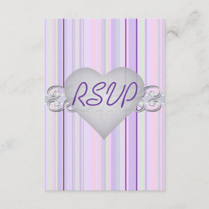 Invitación púrpura de RSVP de la tela a rayas en