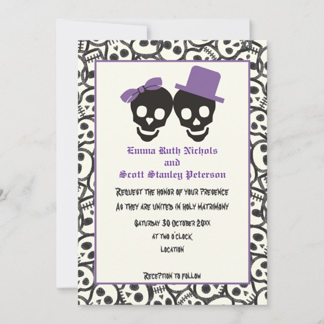 Invitación púrpura del boda de Halloween de los (Anverso)