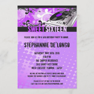 invitación púrpura del cumpleaños de 5x7 DJ