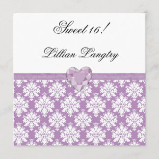 Invitación púrpura del dulce 16 del corazón de la