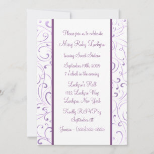 Invitación púrpura del dulce dieciséis