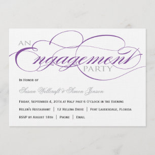 Invitación púrpura del fiesta de compromiso de la