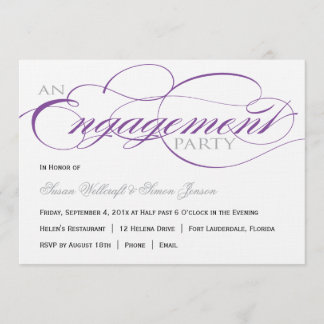 Invitación púrpura del fiesta de compromiso de la