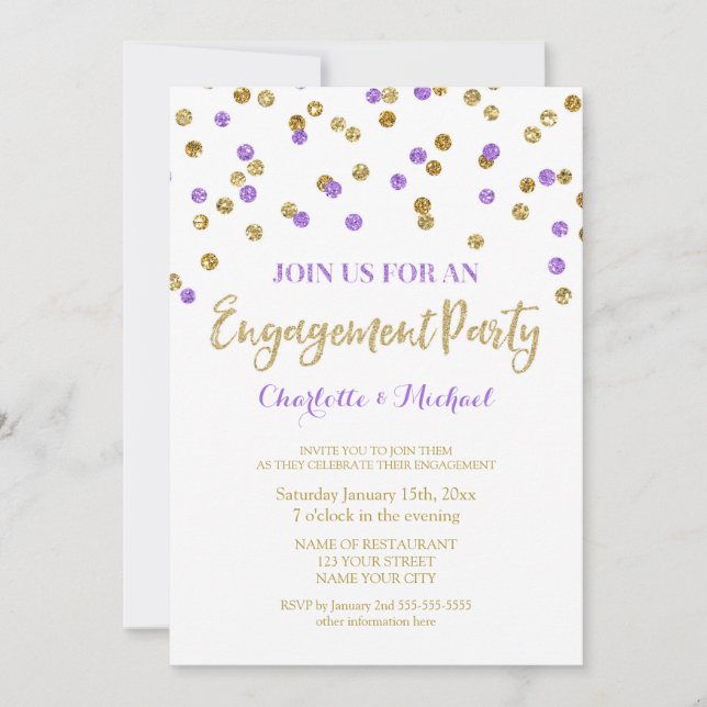 Invitación púrpura del fiesta de compromiso del (Anverso)