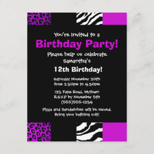 Invitación púrpura del fiesta del estampado de
