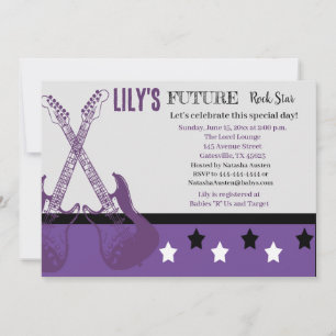 Invitación púrpura del Futuro Rocker Baby Shower