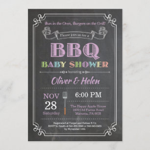 Invitación Púrpura del tablero de anuncios de Baby Shower BBQ