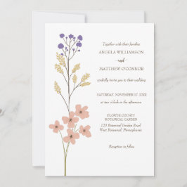 Invitación Púrpura Dusto, Boda Floral Simple Peach