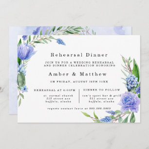 Invitación Púrpura Dusty Blue Hyacinin Peony Ensayo Cena
