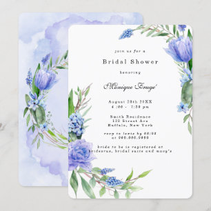Invitación Púrpura Dusty Blue Hyacinths Peony Bridal Shower