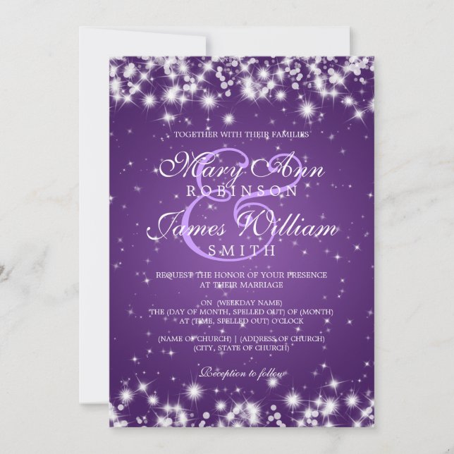 Invitación Púrpura elegante de la chispa del invierno de la (Anverso)