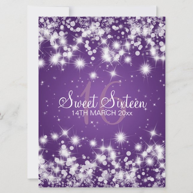 Invitación Púrpura elegante de la chispa del invierno del (Anverso)