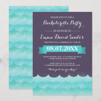 Invitación Púrpura en el fiesta de Bachelorette del mar