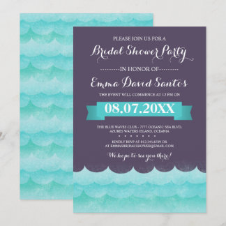 Invitación Púrpura En La Ducha Náutica Bridal