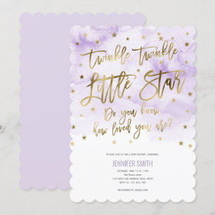 Invitación Púrpura, Estrellas Twinkle, Acuarela, Niña Bebé