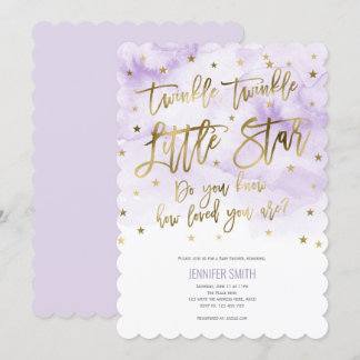 Invitación Púrpura, Estrellas Twinkle, Acuarela, Niña Bebé